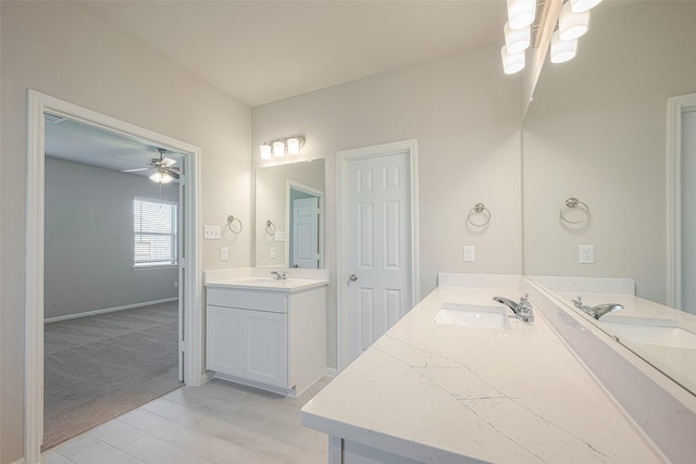 bathroom with vanity and ceiling fan