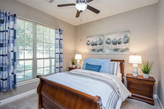 bedroom featuring carpet flooring and ceiling fan