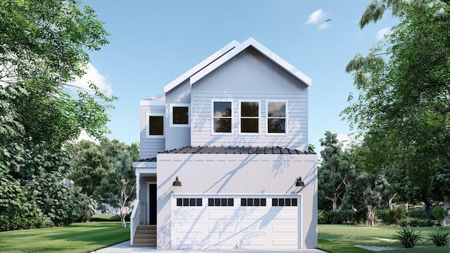 view of front facade featuring a front yard and a garage