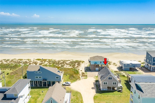 aerial view with a beach view and a water view