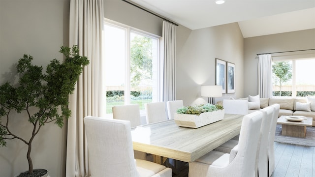 dining space with hardwood / wood-style floors