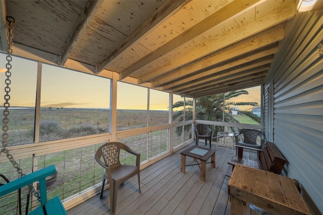 sunroom / solarium with beam ceiling and wood ceiling