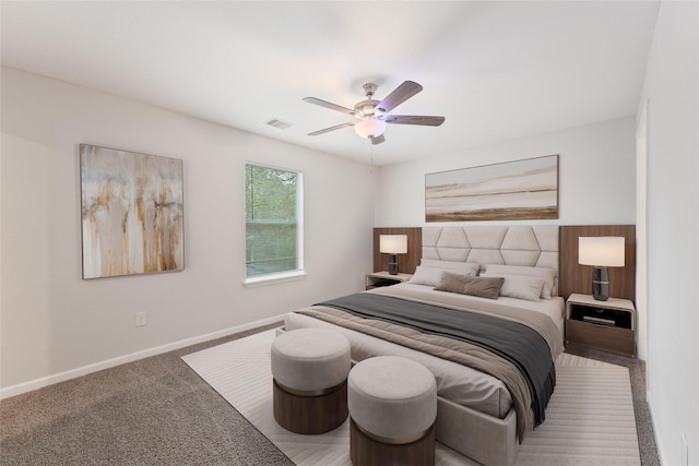 bedroom featuring ceiling fan and carpet floors