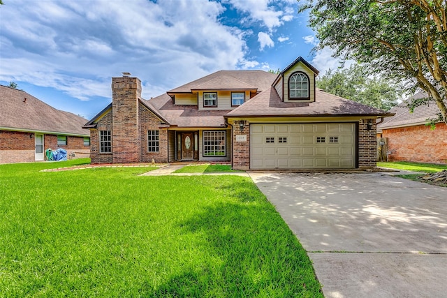 view of front facade with a garage and a front lawn