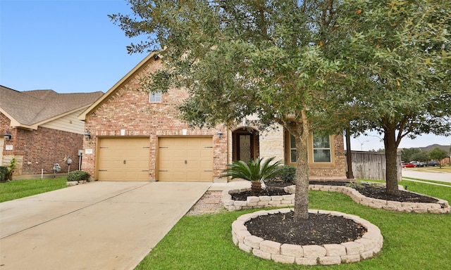 view of front of property featuring a front yard and a garage