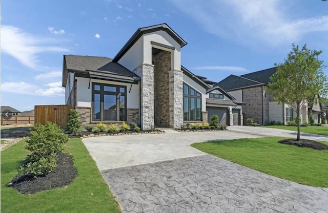 exterior space with a yard and a garage