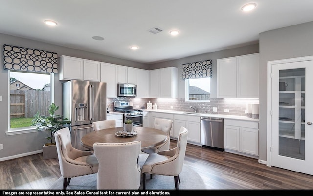 kitchen featuring white cabinets, dark hardwood / wood-style floors, sink, and stainless steel appliances