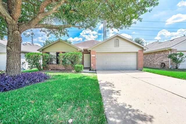 ranch-style house with a front lawn and a garage