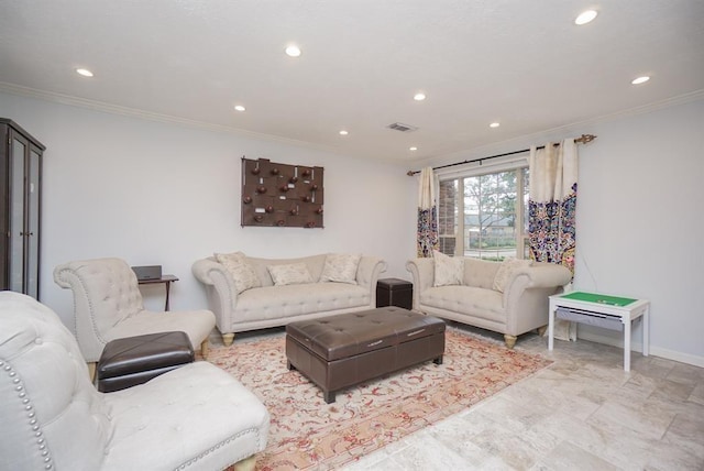 living room featuring ornamental molding