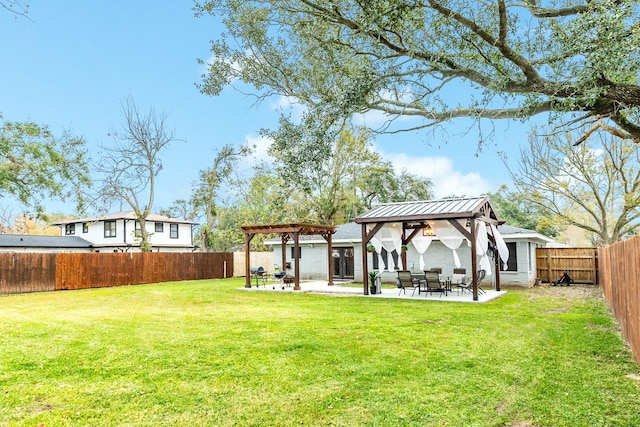 view of yard with a gazebo, a patio area, and a pergola