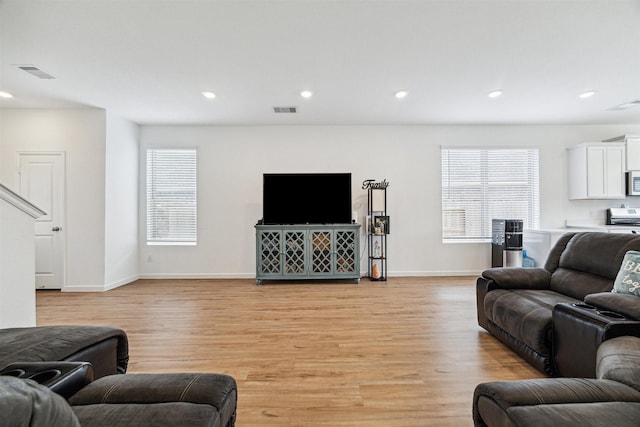 living room featuring a healthy amount of sunlight and light wood-type flooring