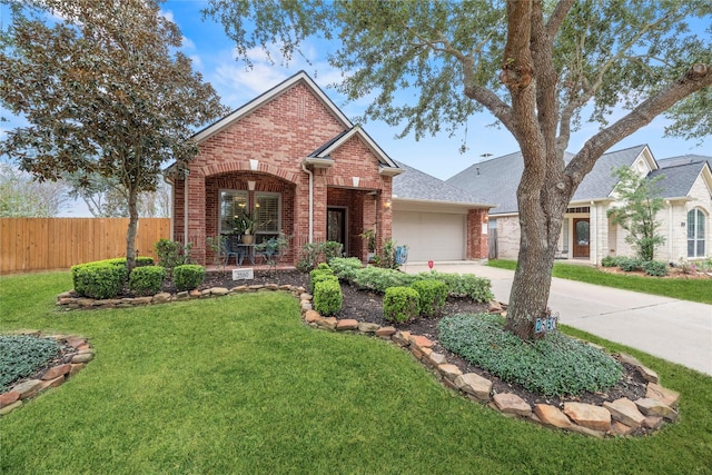 view of front facade with a front lawn and a garage