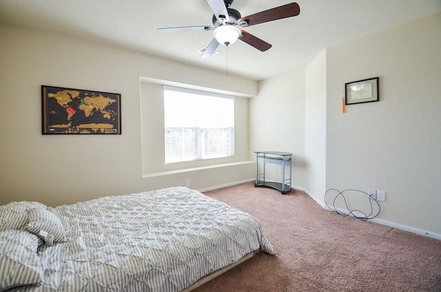 bedroom with carpet floors and ceiling fan