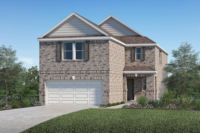 view of front property featuring a garage and a front lawn