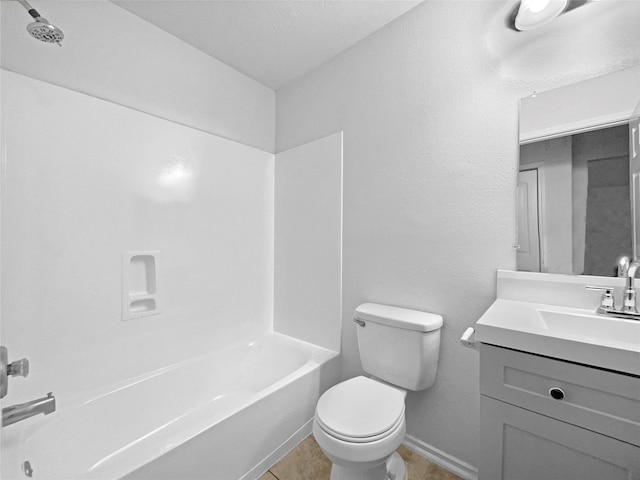 full bathroom featuring tile patterned flooring, vanity, shower / bathtub combination, and toilet