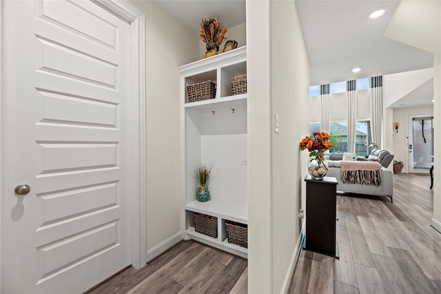 mudroom featuring light hardwood / wood-style flooring