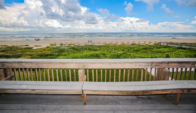 property view of water featuring a beach view