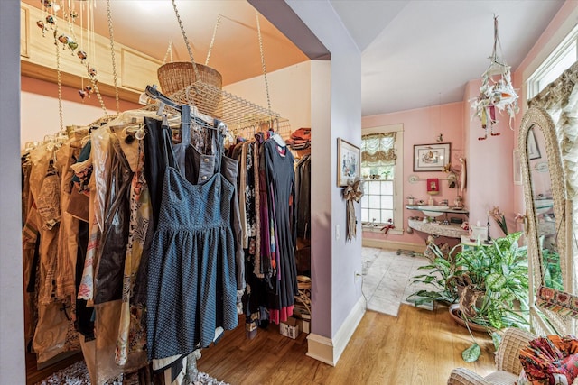 walk in closet featuring hardwood / wood-style floors