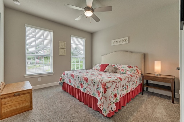 bedroom featuring carpet floors and ceiling fan