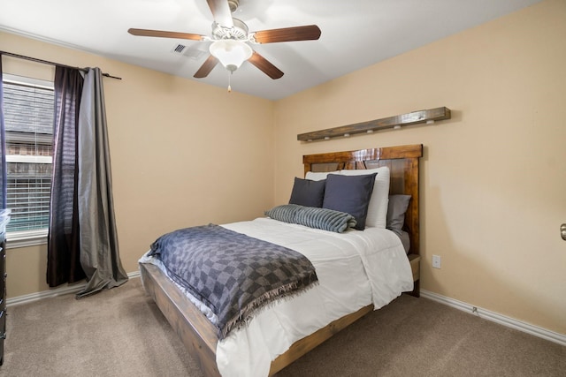 bedroom featuring carpet floors and ceiling fan