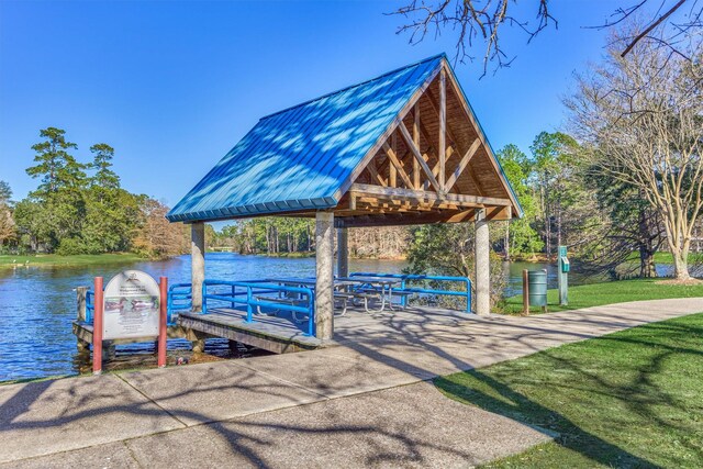 dock area with a water view