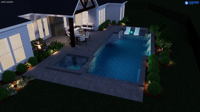 view of pool featuring an in ground hot tub and a patio