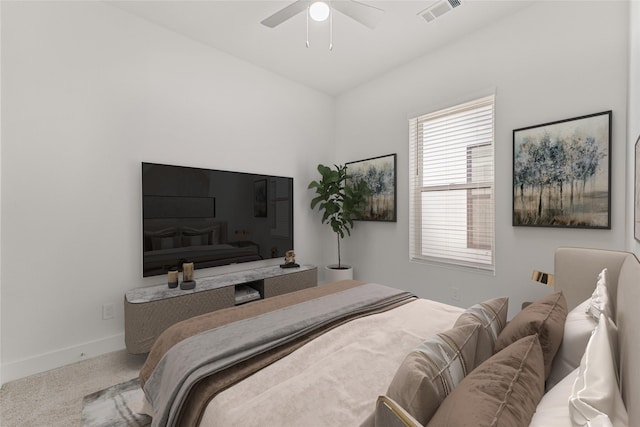 bedroom featuring carpet flooring and ceiling fan