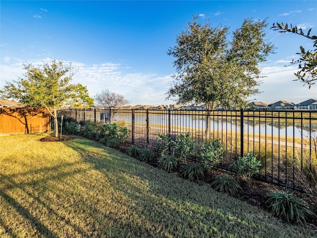 view of yard with a water view