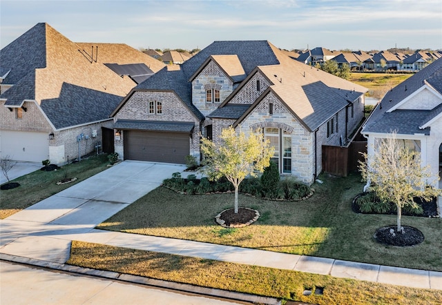 view of front facade with a garage and a front lawn