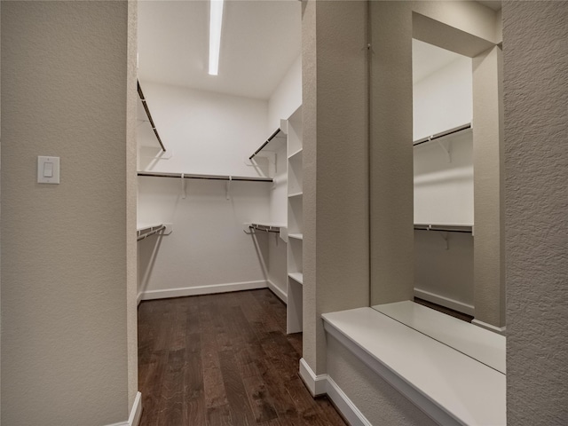 spacious closet featuring dark hardwood / wood-style flooring