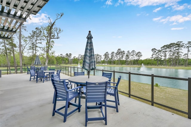 view of patio / terrace featuring a water view