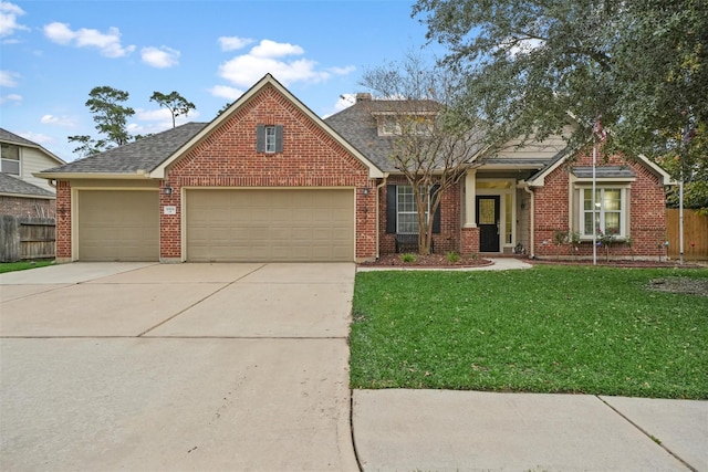 front facade with a front yard and a garage