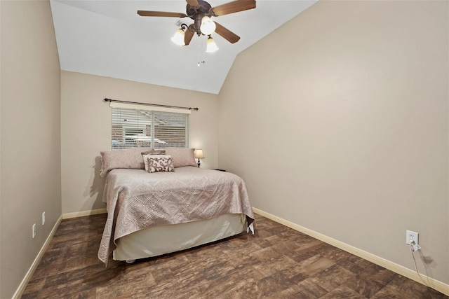 bedroom featuring vaulted ceiling and ceiling fan