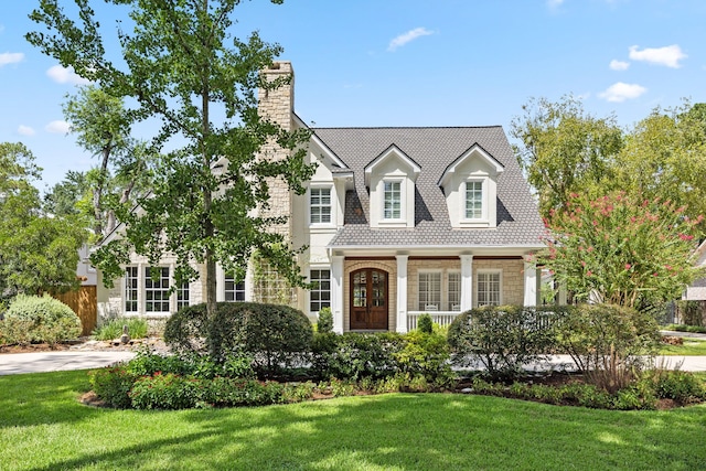 new england style home with a front yard