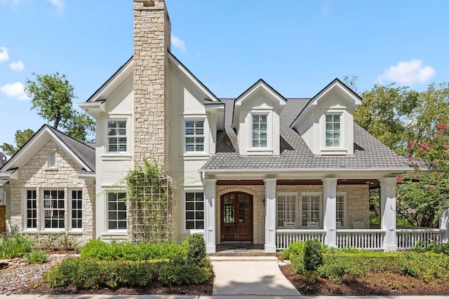 view of front of property featuring covered porch