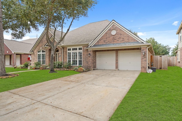 view of front of house with a front lawn and a garage