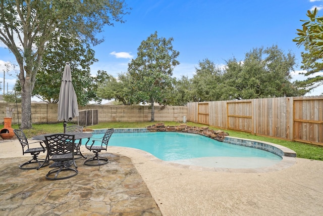 view of swimming pool with a patio