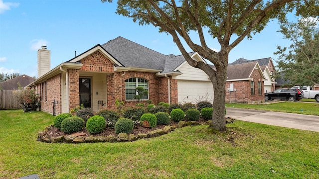 view of front of house with a front yard and a garage