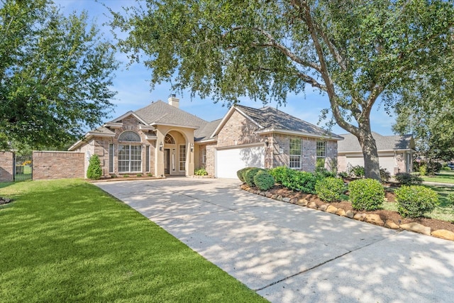 view of front of house featuring a garage and a front lawn