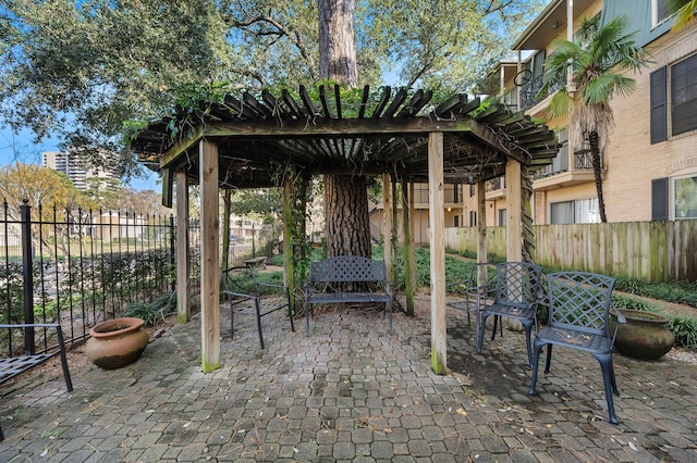 view of patio featuring a pergola