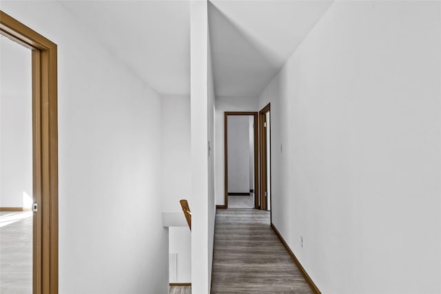 corridor with dark hardwood / wood-style flooring