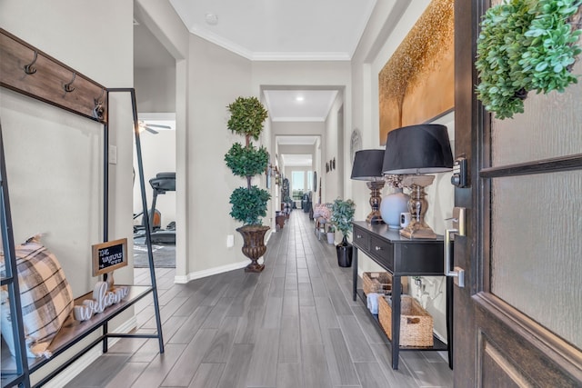 hallway featuring crown molding