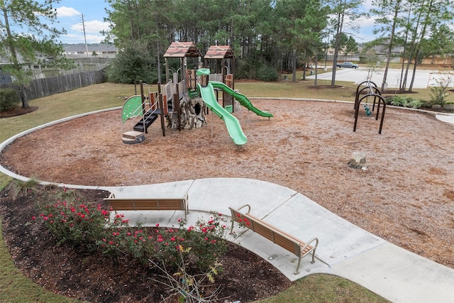 view of jungle gym featuring a yard