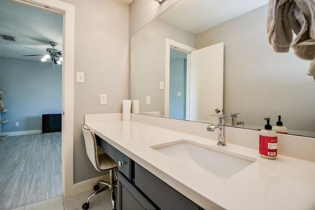 bathroom featuring ceiling fan and vanity