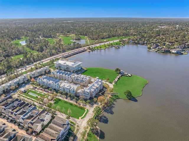 drone / aerial view featuring a water view