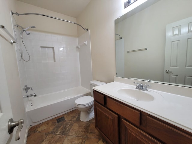 full bathroom with shower / bathing tub combination, vanity, and toilet