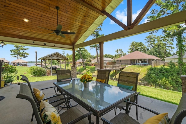 view of patio featuring a gazebo and ceiling fan