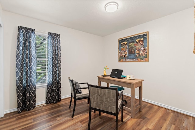 office with dark hardwood / wood-style floors