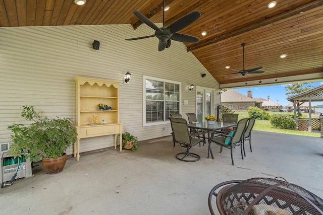 view of patio featuring ceiling fan