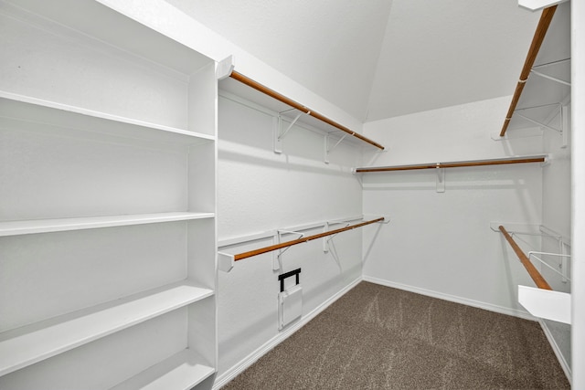 spacious closet featuring dark carpet